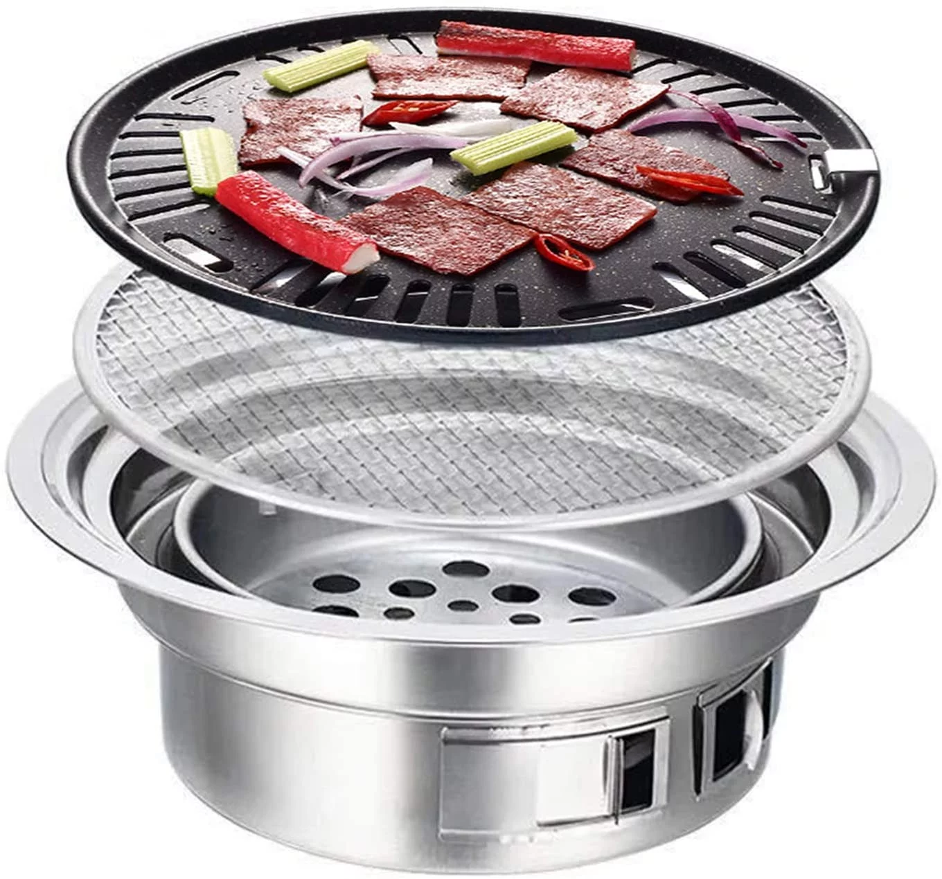 40cm Round BBQ Charcoal Grill Barbecue Stove Non-stick Portable Yard Cooker Stainless Steel