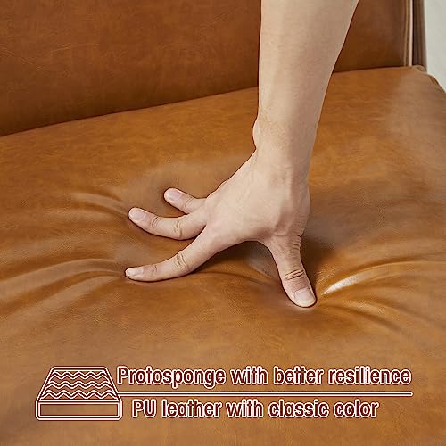 Glitzhome 2 Set Mid Century Black Accent Armchair, Single Reading Armchair PU Leather Lounge Chair with Walnut Ruberwood Frame