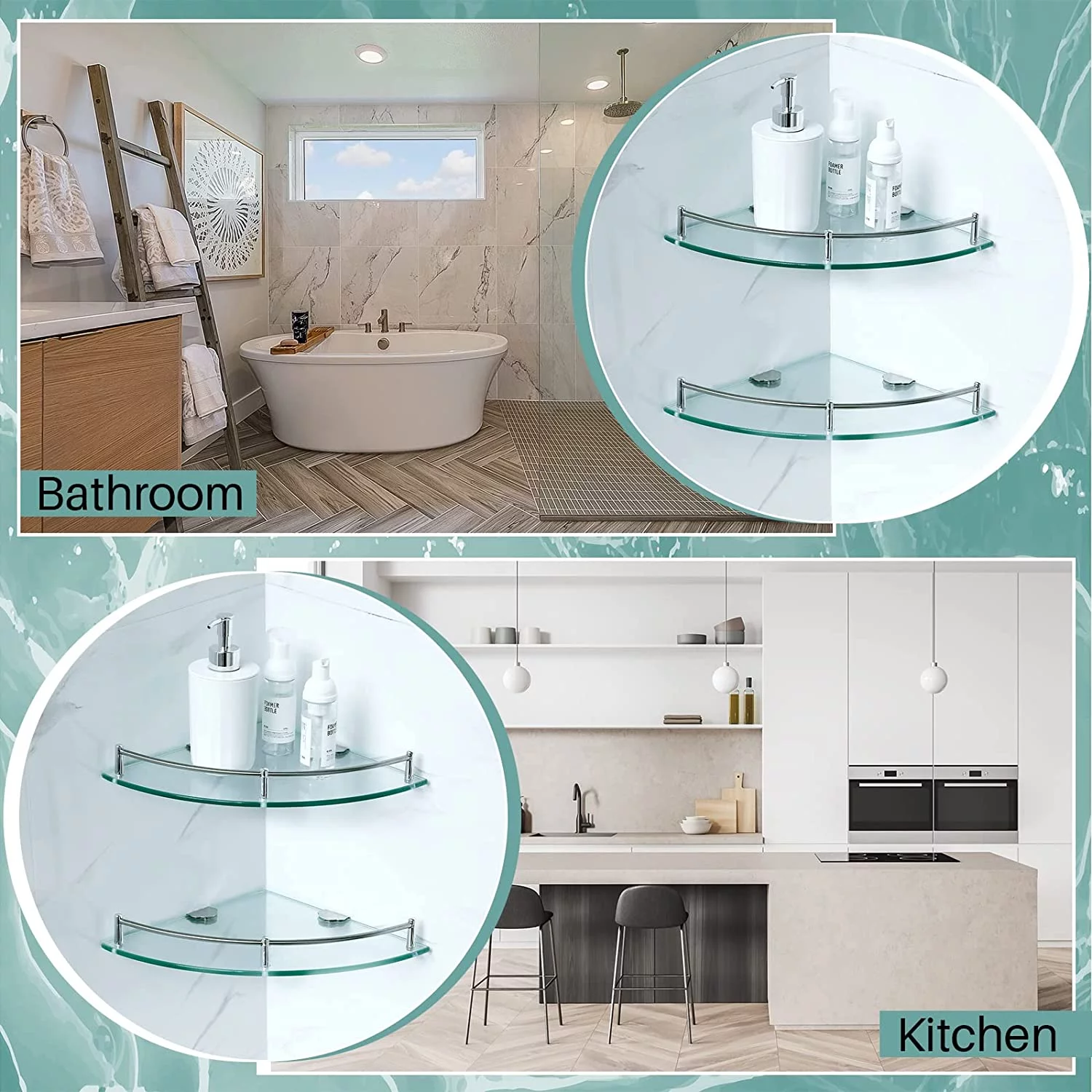 Lefree 4 Pack Bathroom Shelf Tempered Glass Floating Wall Shelves
