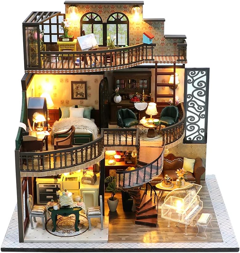 DIY Dollhouse Miniature Kit with Furniture, 3D Wooden Miniature House , 1:24 Scale Miniature Dolls House kit M2132