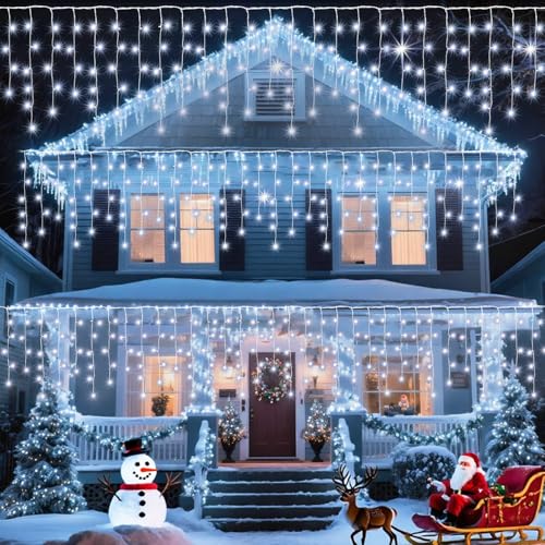 Pooqla Icicle Lights Outdoor Decoration, 300LED Color Changing Christmas LED String Lights with Remote, 8 Modes 30FT Hanging Fairy Lights for Roof Window Party Halloween Decor