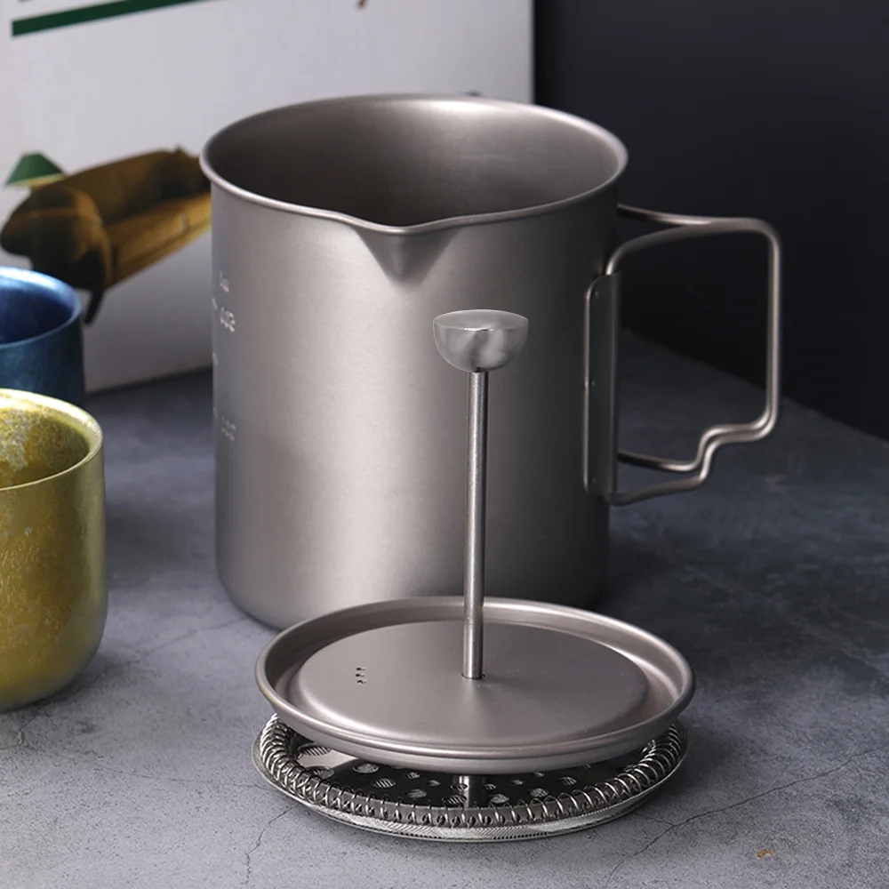 Lixada 750ml Coffee Cup Mug French Press Pot Coffee Maker Camping Cooking Pot with Folding Spoon