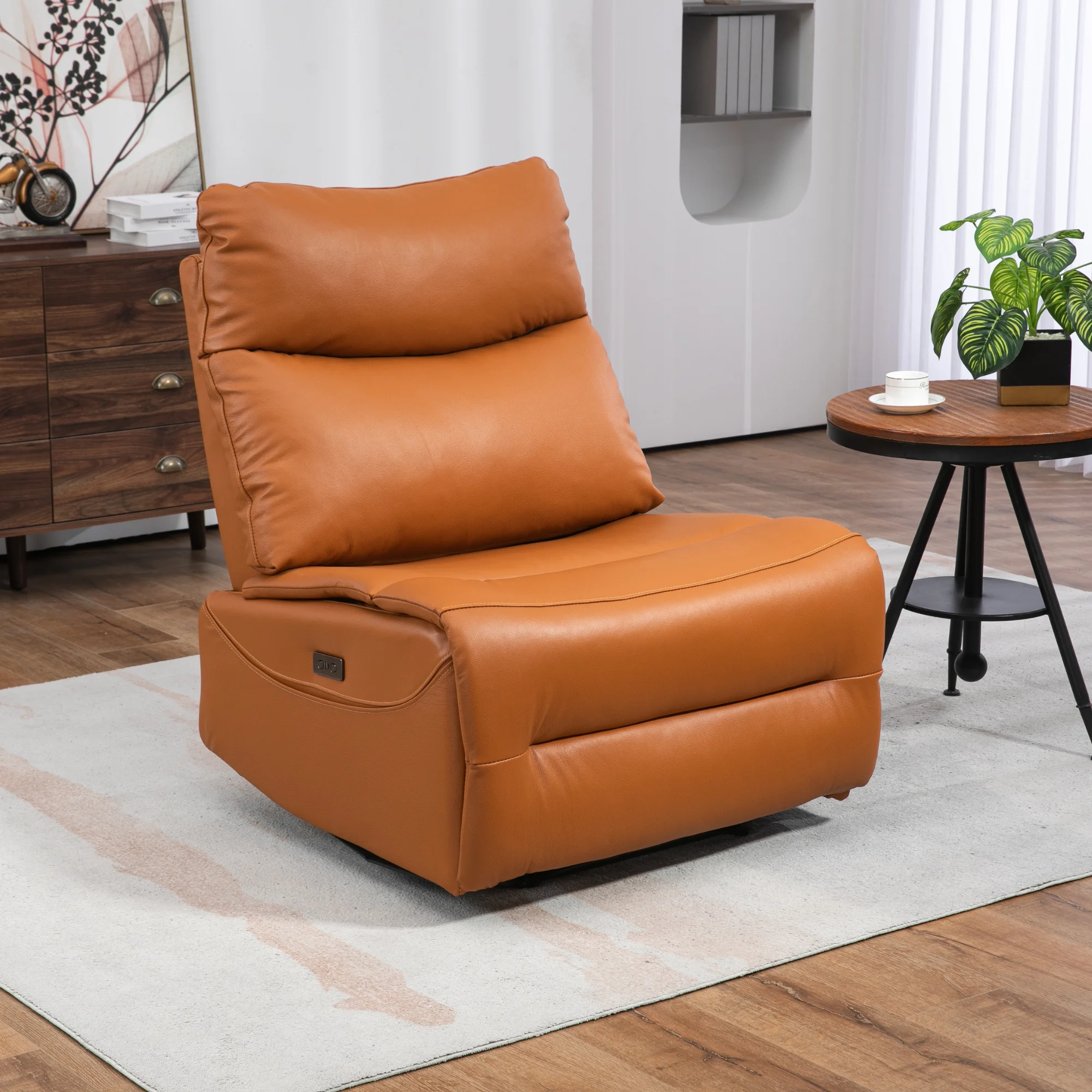 JUUXO Genuine Leather Power Recliner - Extra Wide Reclining Sofa Chair No Armrests Design Big Man Recliner 350 lbs…