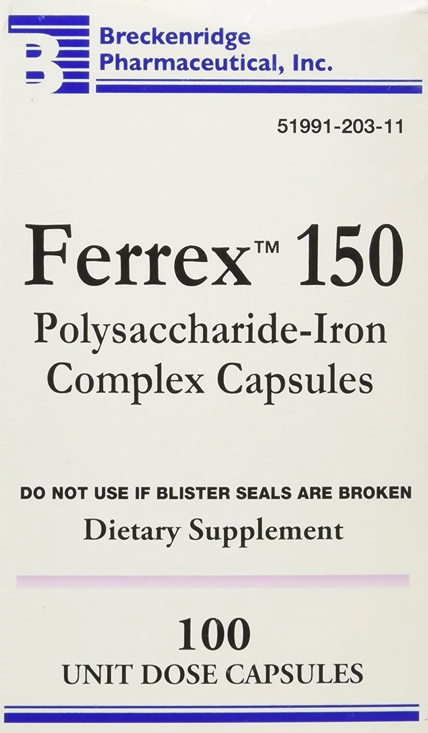 Breckenridge Ferrex 150 Polysaccharide Iron Complex Capsules 100 ea (Pack of 2)
