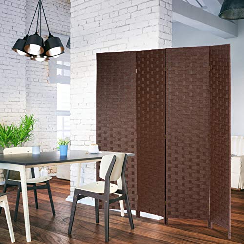 Wood Mesh Woven Design 4 Panel Folding Wooden Screen Room Divider