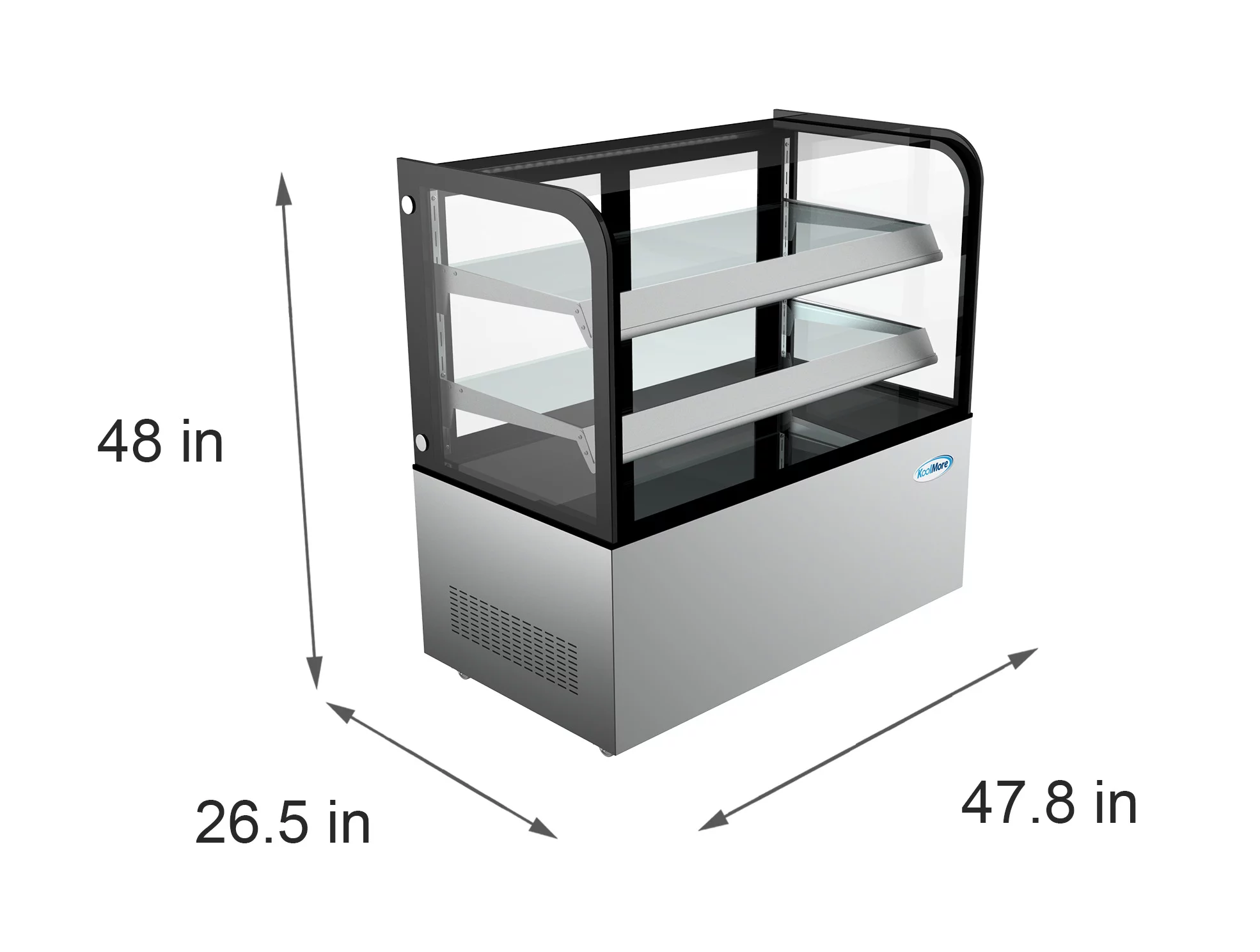 KoolMore 48 in. Refrigerated Bakery Display Case, Stainless Steel Frame, Curved Glass Front, 13 Cu. ft.