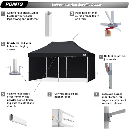ABCCANOPY Easy Pop Up Canopy Tent with Sidewalls 10x10 Commercial -Series, White