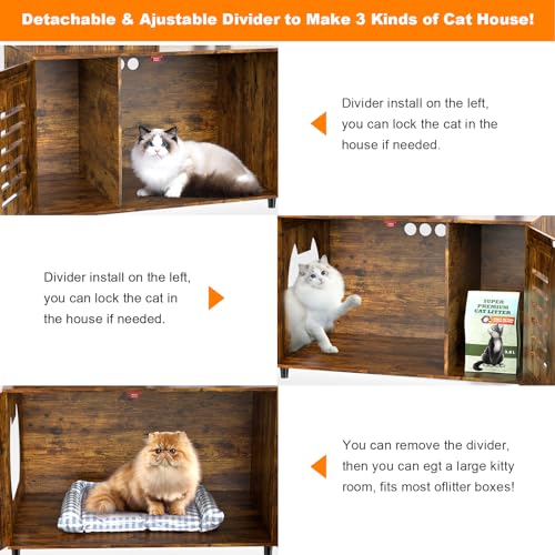 White All-in-one Cat Cabinet with Litter Box Enclosure, Scratching Post, Soft Plush Perch and Divider