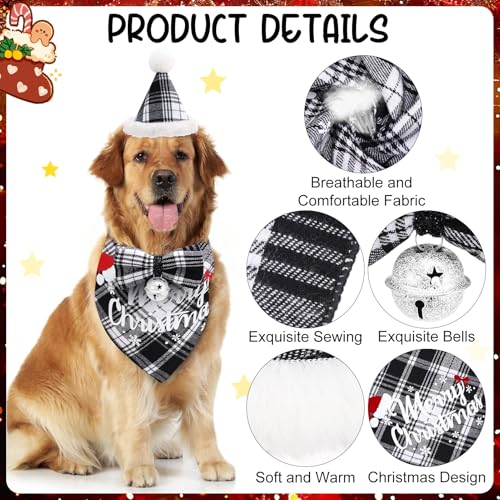 9pcs Christmas Dog Bandana Hat Bow tie Set - Classic Buffalo Plaid Christmas Dog Outfit Clothes Xmas Pet Costume Accessories for Small Medium Dogs