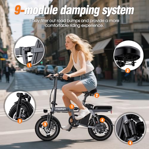 A14 Electric Bike – Premium Adult E-Bike with AI-Powered Pedal Assist, 9 Shock Absorbers, 44.99% Brake Ratio, 500W Motor, Mini Folding Electric Bike, and 499Wh Removable Battery - UL2849