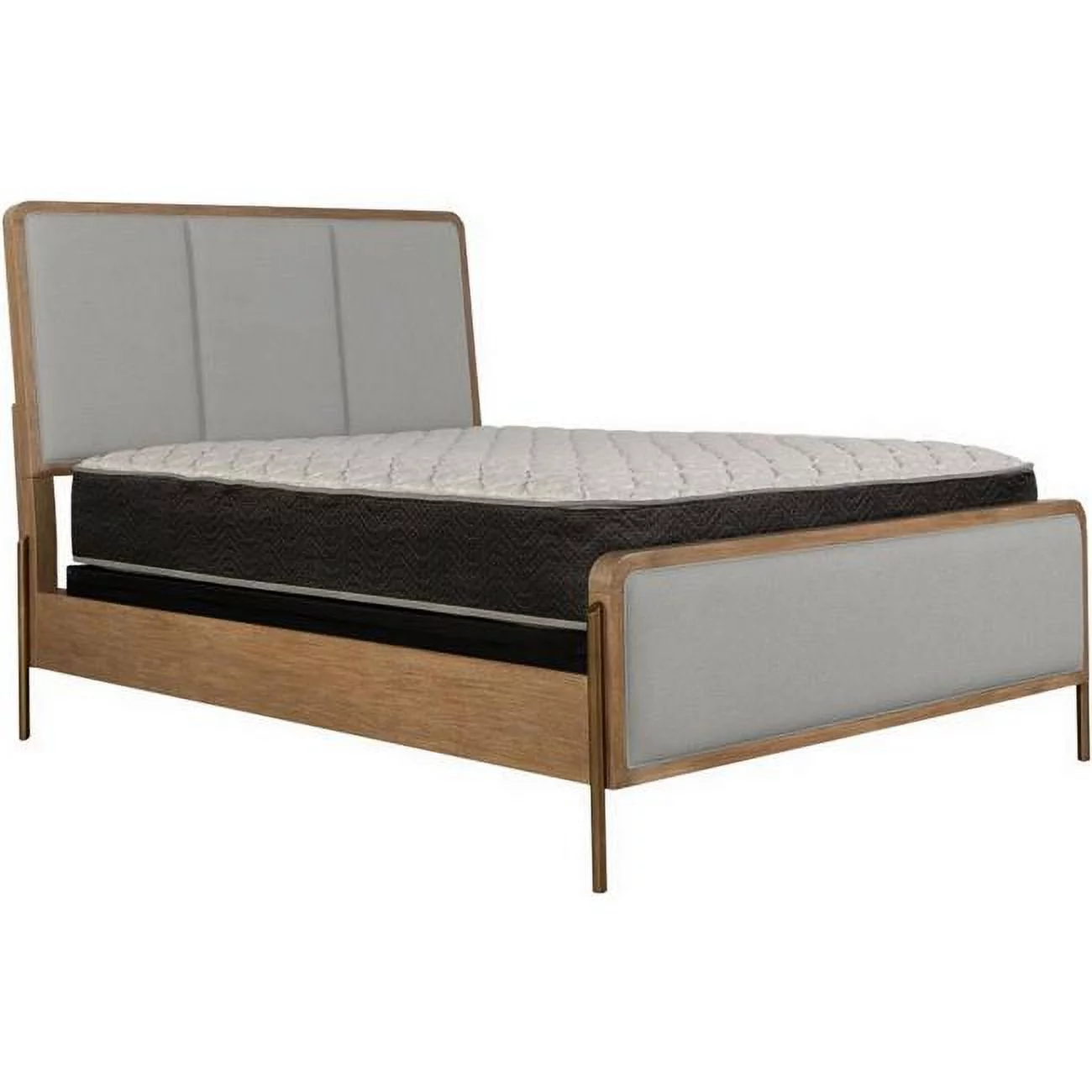 Benjara BM302727 Niko Wirebrushed Gray Wood King Size Bed with Padded Upholstery & 4 Slats, Brown
