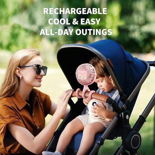 AMACOOL Battery Operated Stroller Fan Flexible Tripod Clip On Fan with 3 Speeds and Rotatable Handheld Personal Fans for Car Seat Crib Bike Treadmill (Black)