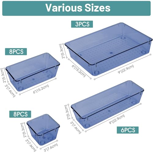 WOWBOX 25 PCS Clear Plastic Drawer Organizer Set, 4 Sizes Desk Drawer Divider Organizers and Storage Bins for Makeup, Jewelry, Gadgets for Kitchen, Bedroom, Bathroom, Office