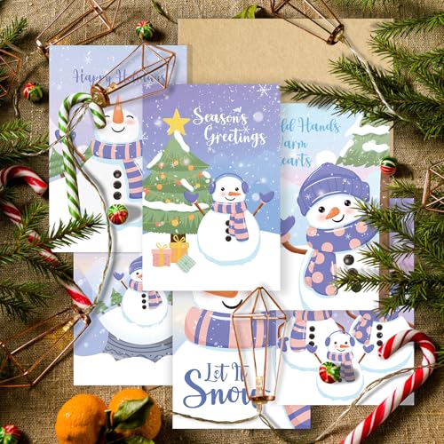SuperShunhu 24 Cute Snowman Christmas Cards Set, Holiday Season Greeting Cards Pack with Envelopes, 4x6 Inch, Boxed Christmas Holiday Cards