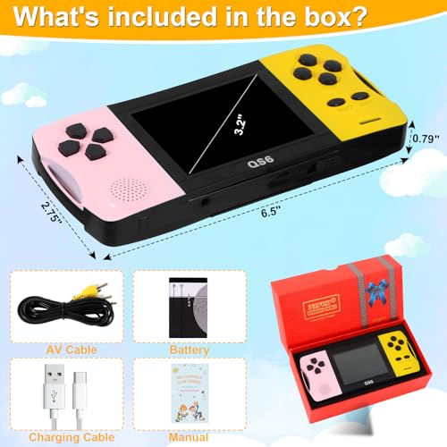 Handheld Games for Kids with 3.2'' Large Screen Preloaded 138 HD Classic Retro Video Games Support TV Output USB Rechargeable and AAA Battery Player Birthday Present