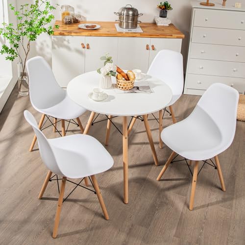 Tangkula Dining Table Set for 4, Round Kitchen Table and Chairs Set of 4 with Ergonomic Seat & Solid Wood Legs, 5-Pieces Modern Dining Set for Kitchen and Living Room