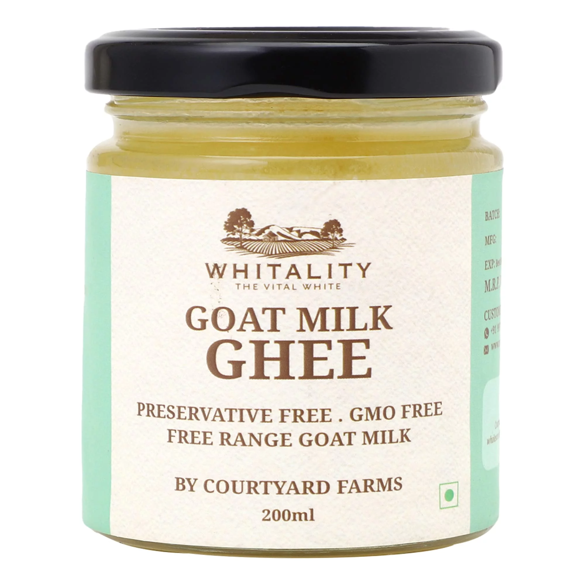 Courtyard Farms Goat Milk Ghee - 100% Natural I Grass Fed I Traditional I 200 Gram Glass Bottle Jar