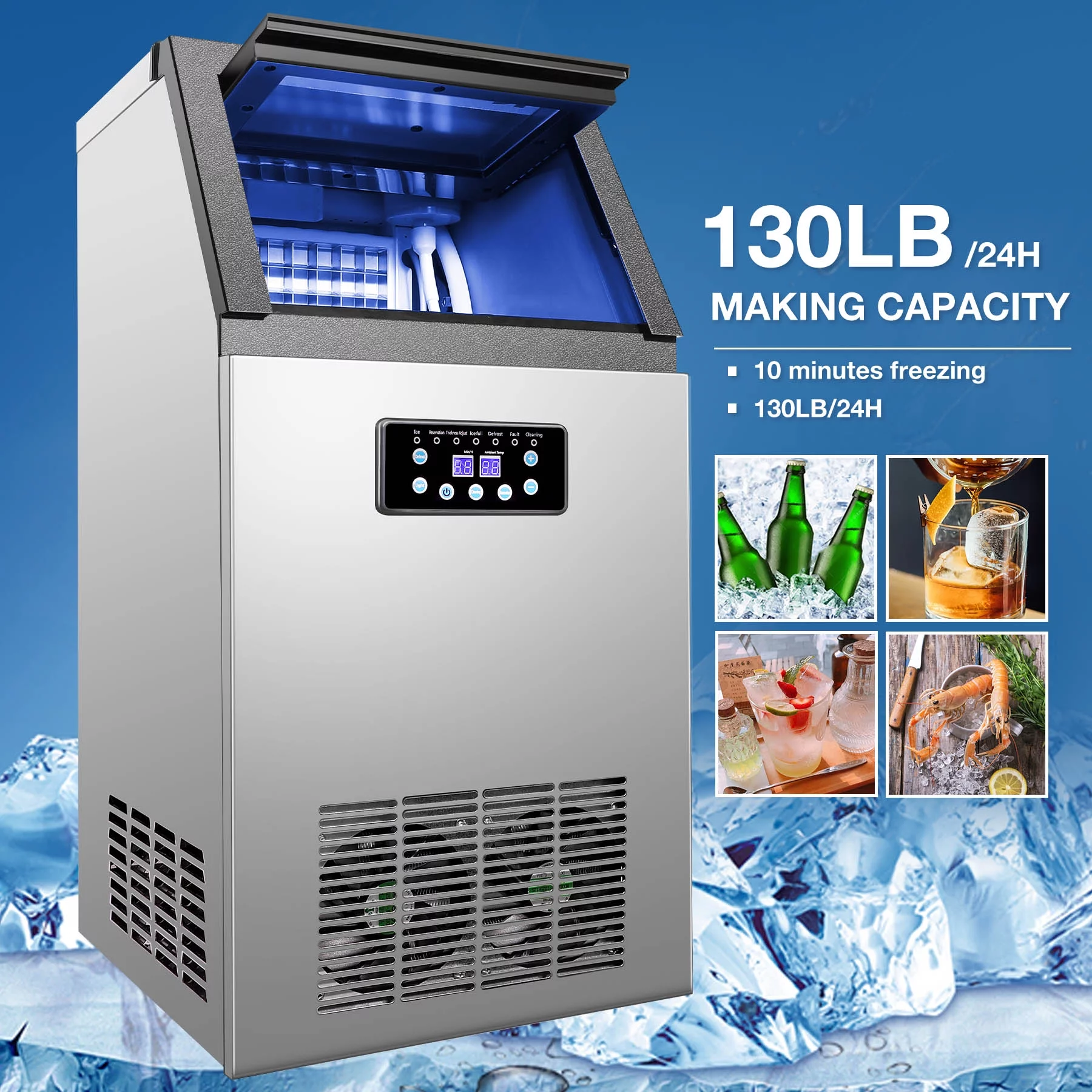 Built-in Portable Auto Commercial Ice Maker for Restaurant Bar 130lb/24H 4x9pcs