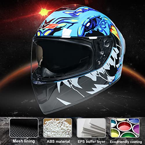 Motorcycle Sport Full Face Helmet, Dual Visor Adult Motorbike Street Bike Helmet, Men Women Youth Lightweight Helmet for Moped ATV Cruiser Scooter DOT/ECE Approved