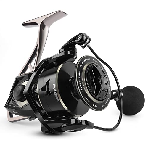KastKing Megatron Spinning Reel, Freshwater and Saltwater Spinning Fishing Reel, Rigid Aluminum Frame 7+1 Double-Shielded Stainless-Steel BB, Over 30 lbs. Carbon Drag, CNC Aluminum Spool & Handle