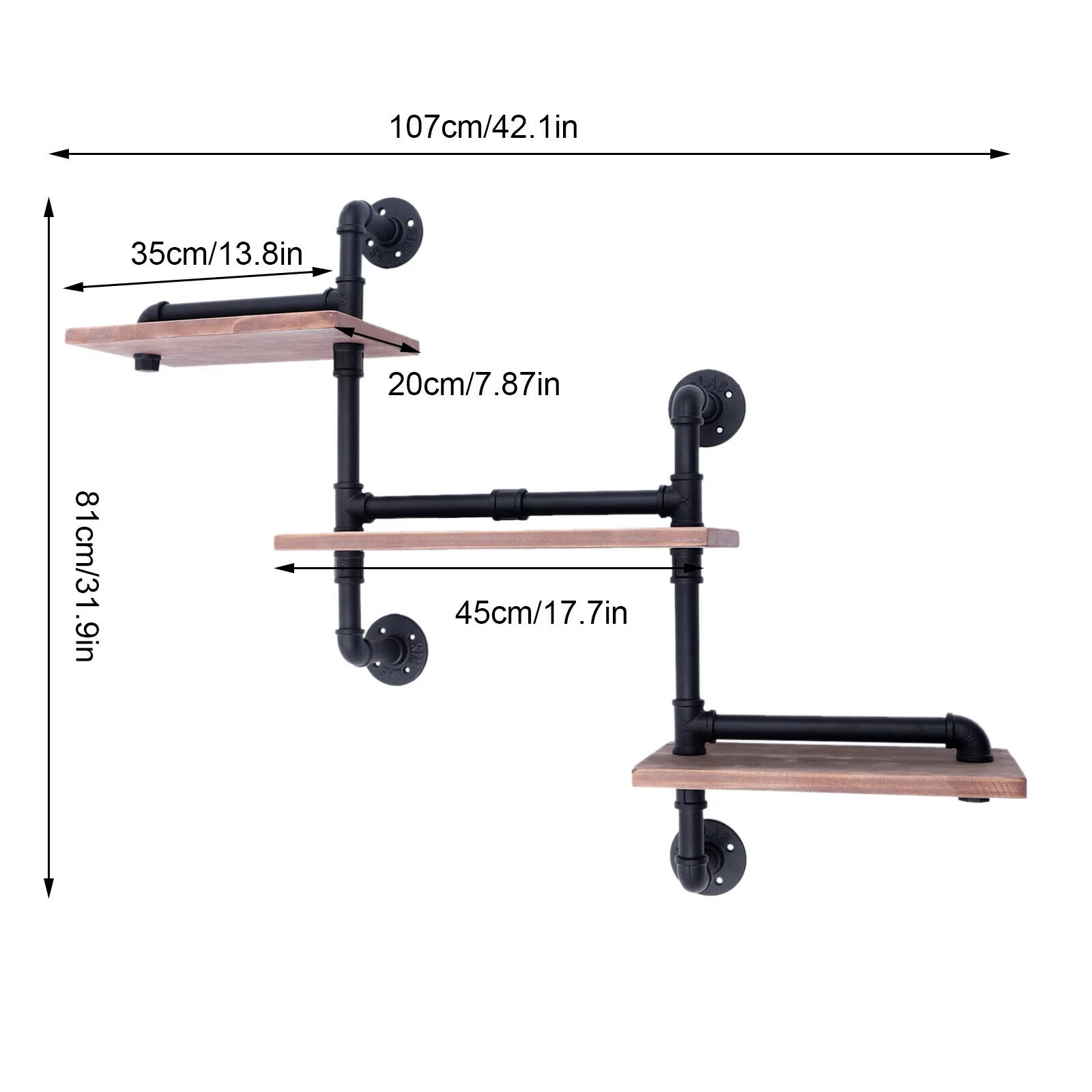 3-Tier Rustic Floating Shelf Wooden Storage Shelf Display Organizer Home Decor