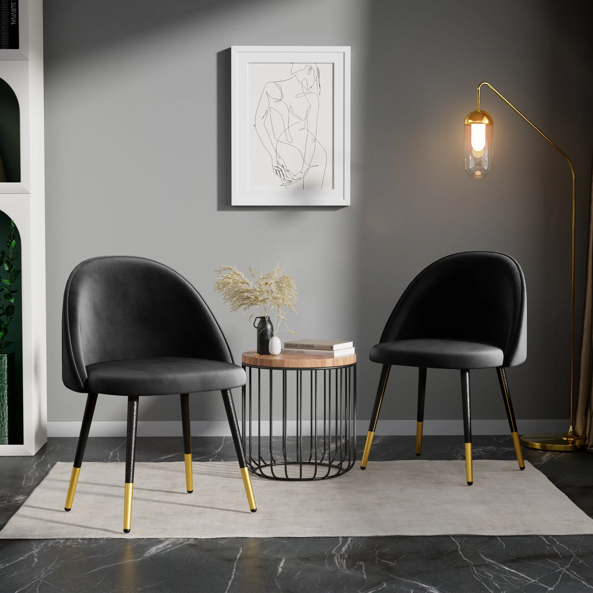 Cozy Castle Velvet Dining Chairs Set of 4, Upholstered Comfy Chairs with Back, Accent Chairs for Kitchen, Black