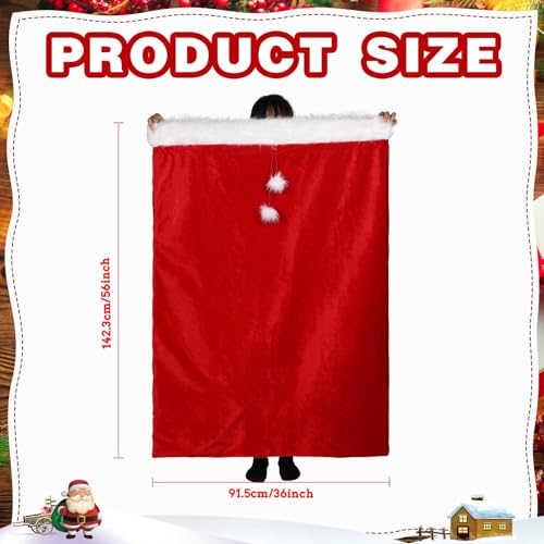 Treela 2 Pcs 56 x 36 Inch Extra Large Christmas Velvet Santa Bag Jumbo Red Santa Gift Sack with Cord Drawstring Giant Xmas Gift Bag Large Wrap Sack for Xmas Present Party Supply Holiday Wrapping