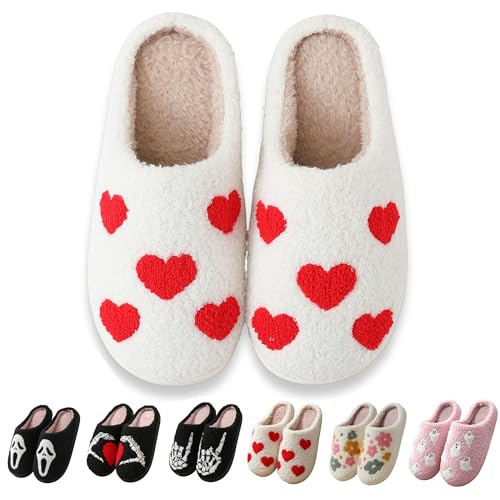 Halloween Slippers for Women Men, Soft Plush Fuzzy Winter holiday slippers, Retro Cozy House Slippers, Comfy Bedroom Christmas Slippers Indoor Outdoor Shoes