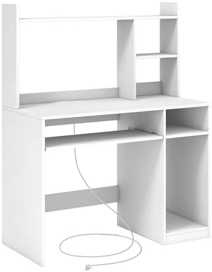 Computer Desk with Hutch  Wood Office Desk with Power Outlet  Keyboard Tray and CPU Stand  Work Desk for  Office  Corner Writing Desk for Small Spaces  Black Desk for Bedroom