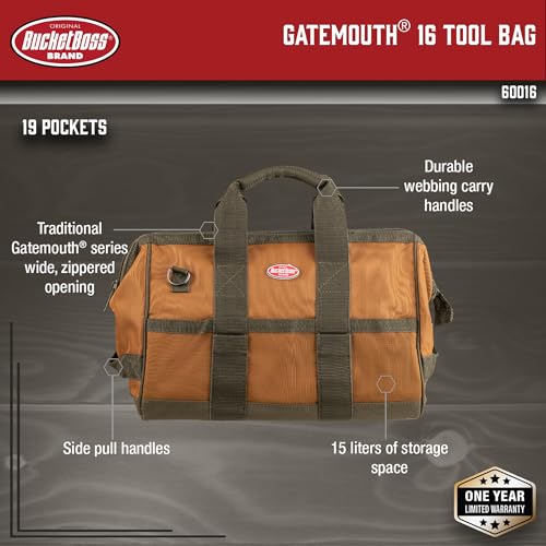 Bucket Boss Gatemouth 16 Tool Bag in Brown, 60016, 15 liters(Brown)