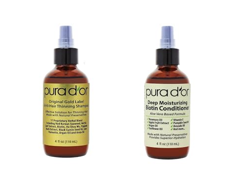 PURA D'OR Anti-Thinning Biotin Shampoo & Deep Moisturizing Conditioner Original Gold Label Set (16oz x2) Natural Earthy Scent, CLINICALLY TESTED Effective Results, Hair Thickening Product, Women & Men