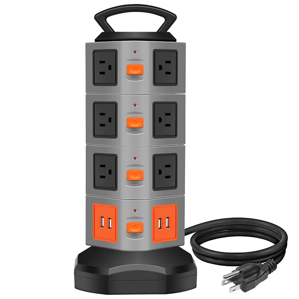 14 Outlet Surge Protector Power Strip with 4 Port USB Charging Ports Multiple USB Output Surge Overload Protector 6.5 Feet for Electronic Device