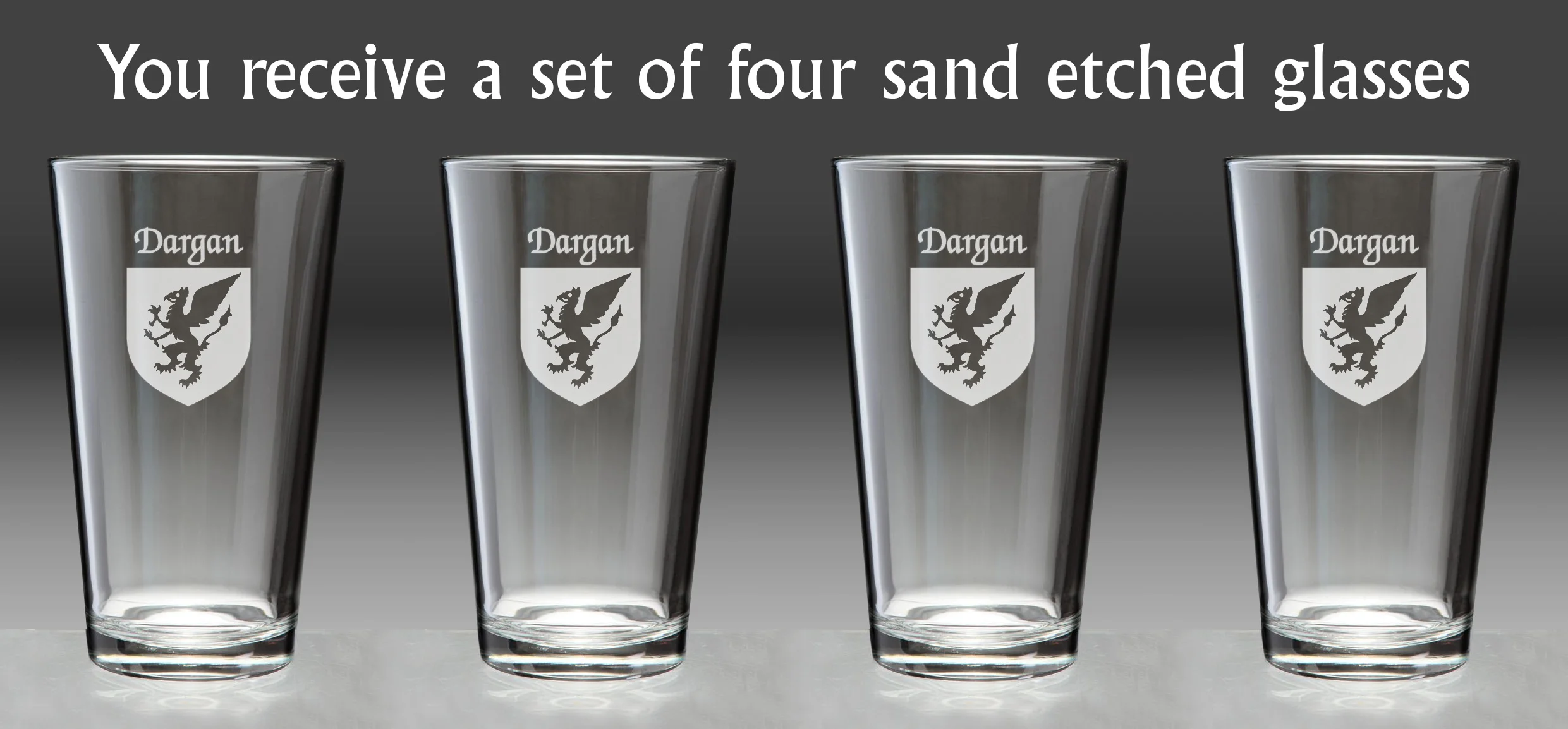 Dargan Irish Coat of Arms Pint Glasses - Set of 4 (Sand Etched)