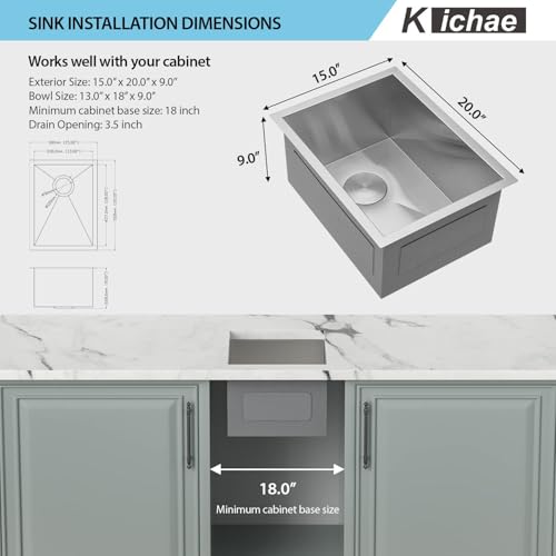 Kichae 12“ Deep Laundry Sink Undermount - 24 Inch Black Undermount Utility Sink Stainless Steel Single Bowl Under Counter Handmade Laundry Utility Room Basin