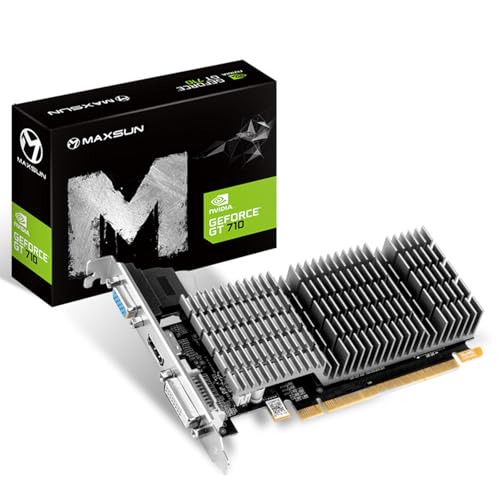 maxsun GEFORCE GT 710 2GB Low Profile Ready Small Form Factor Video Graphics Card GPU Support DirectX12 OpenGL4.5, Low Consumption, VGA, DVI-D, HDMI, HDCP, Fanless Cooling