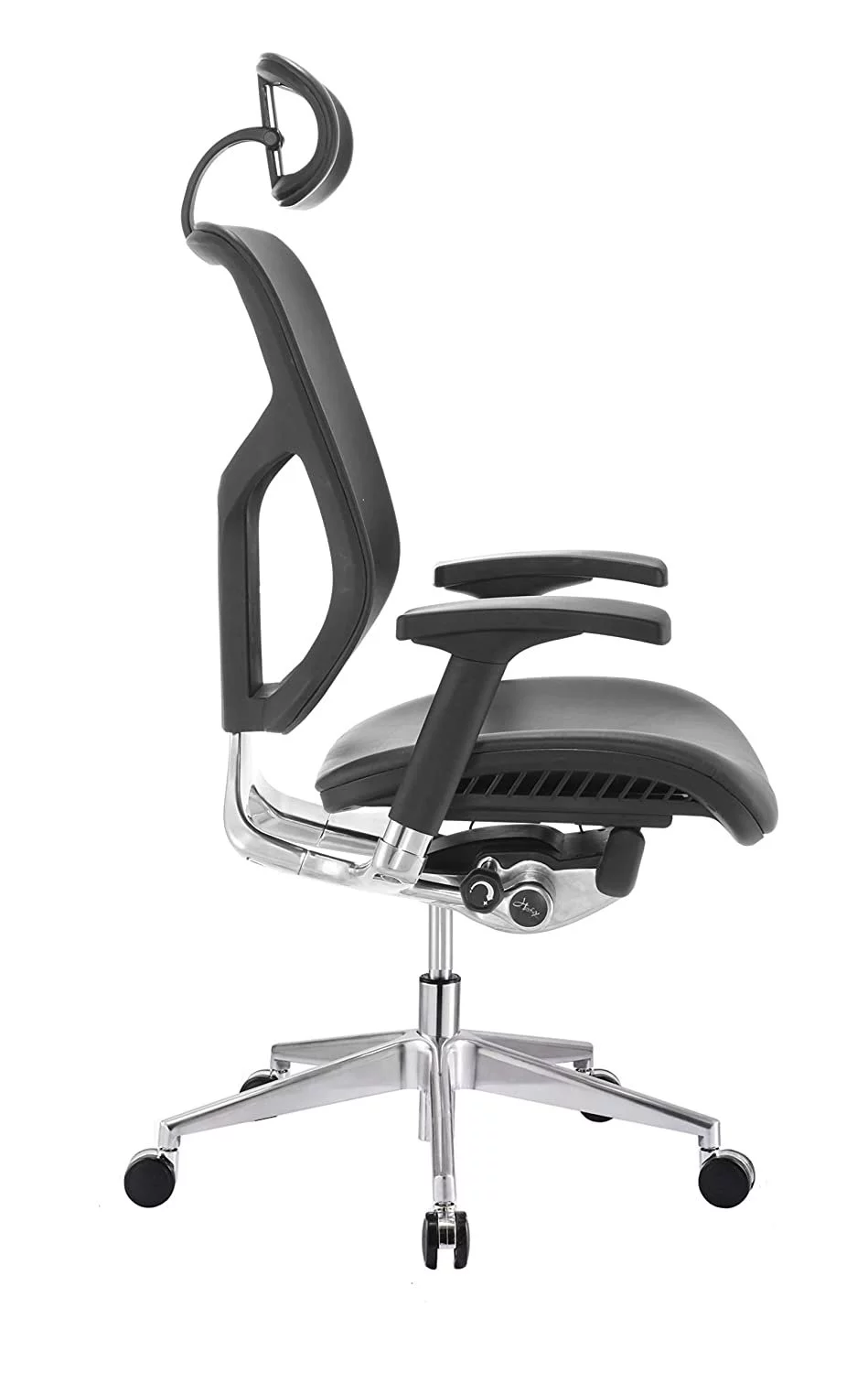 GM Seating Dreem III Leather Series Executive Hi Swivel Chair Chrome Base with Headrest, Genuine Black Leather