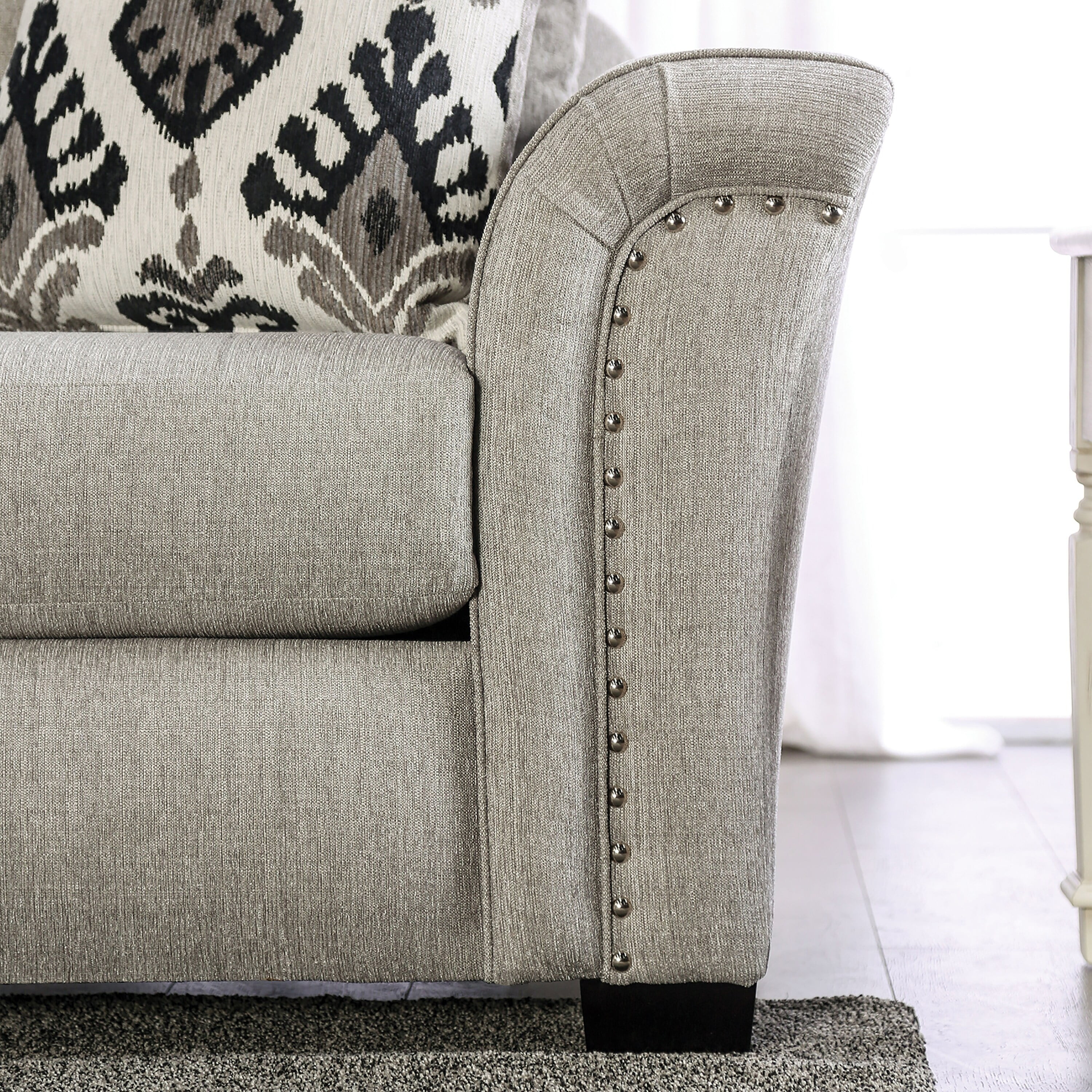 Furniture of America Deltin Transitional Light Taupe Fabric Upholstered Flared Arms Sofa by