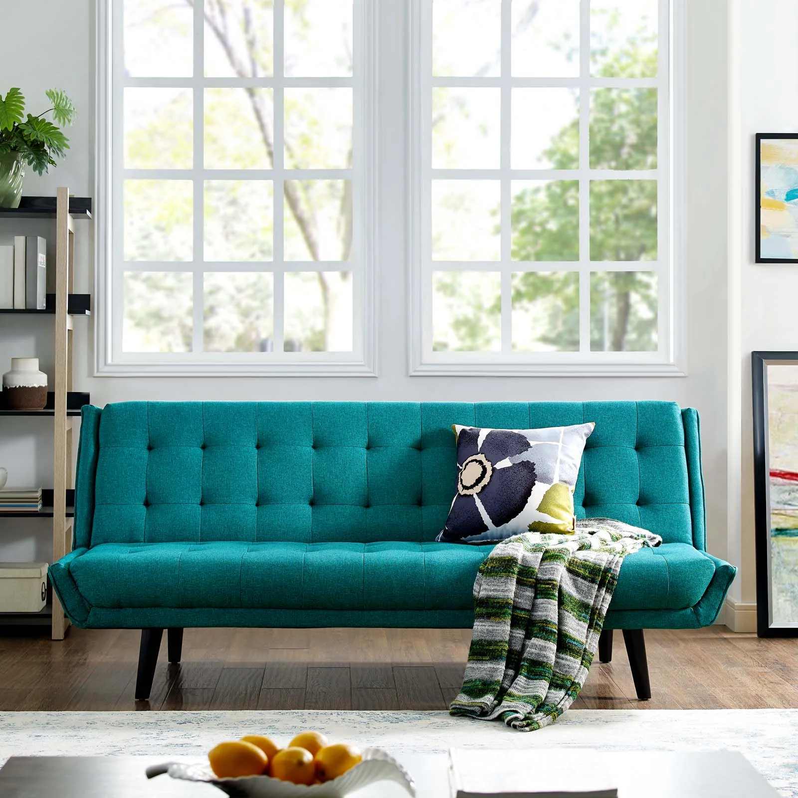 Modern Contemporary Urban Design Living Room Lounge Club Lobby Tufted Sofa Bed, Fabric, Aqua Blue