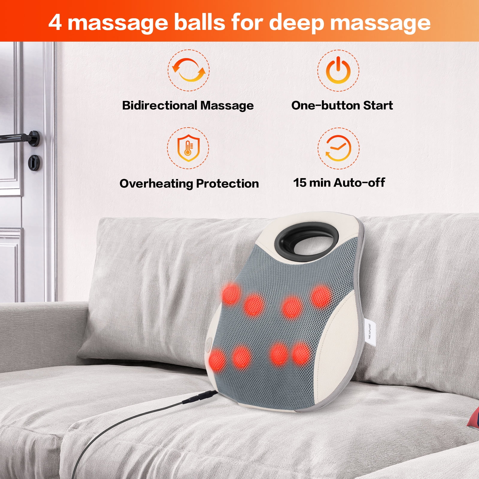 NEXPURE Back Massager with Heat, 3D Kneading Massage Relieves Deep Muscle Tissue Pain, Suitable for Back, Legs, Abdomen, Waist Massage,Gray