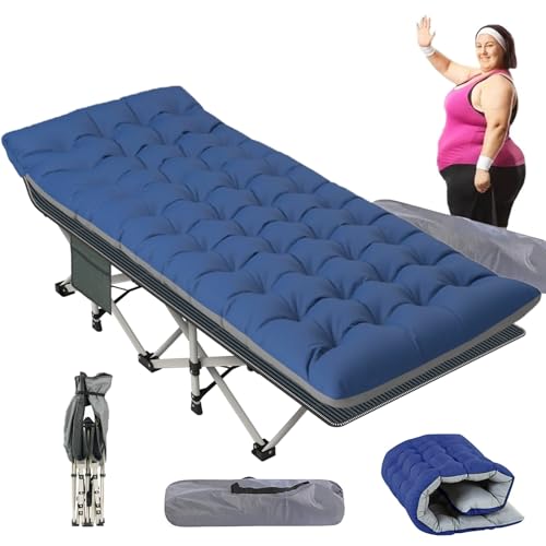 Camping Cots for Adults, Heavy Duty Folding Bed with Mattress Indoor, Portable Travel Cot Bed for Sleeping Outdoor, Supports 500 lbs, Ideal for Camp, Beach, Patio, Office