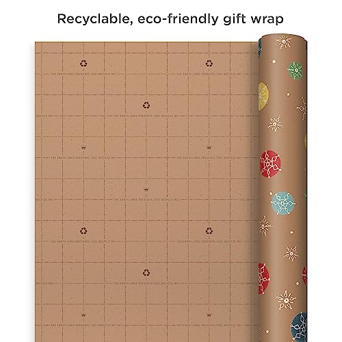 Hallmark Christmas Wrapping Paper Rolls, Brown Kraft Holiday Gift Wrap (Pack of 3: 90 sq. ft. ttl) Snowflakes, Pink Trees, 