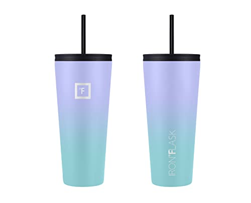 IRON °FLASK Classic Tumbler - Vacuum Insulated Stainless Steel Water Bottle, Double Walled, Drinking Cup, Insulated Travel Mug (Cotton Candy, 24 oz Solid Lid)