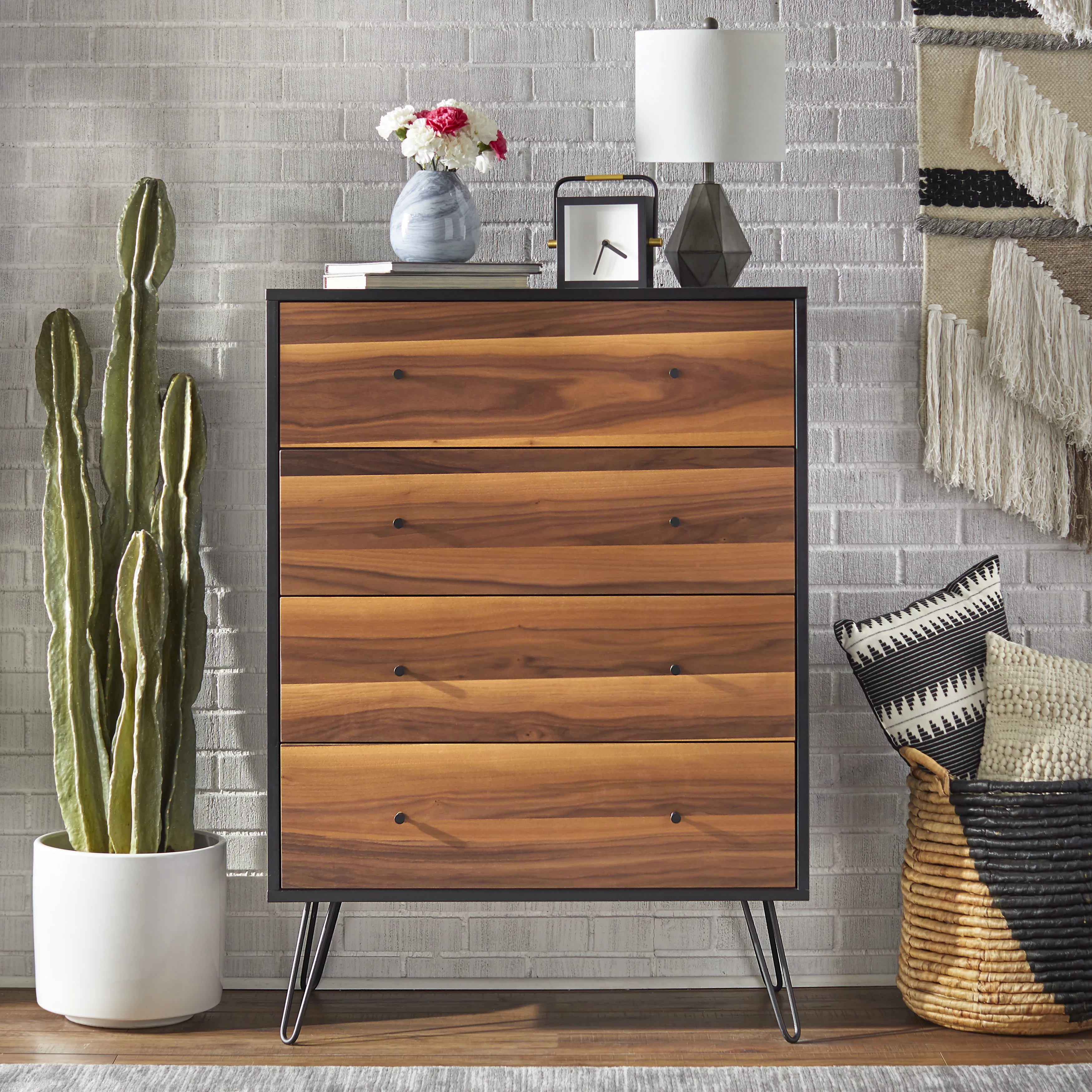 TMS Rodan 4-Drawer Chest, Walnut and Black