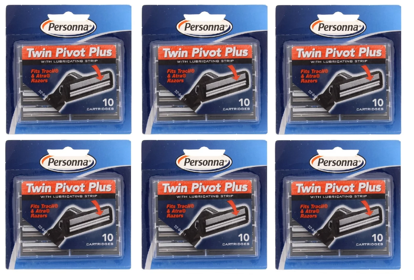 Personna Twin Pivot Plus Refill Blade Cartridges w/ Lubricating Strip for Atra & Trac II Razors 10 ct. (Pack of 6)
