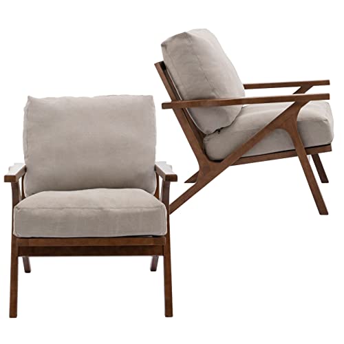 Mid Century Modern Accent Chair with Ottoman, Farmhouse Linen Upholstered Living Room Armchair and Ottoman Set, 23