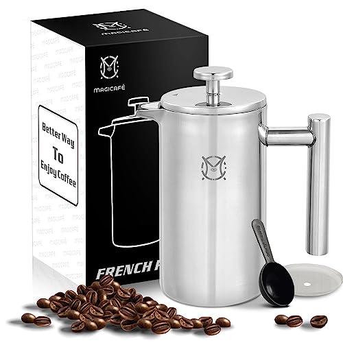 French Press Coffee Maker – Single Serve 1 Cup Small Stainless Steel Thermal Double Walled French Press 350ML/12OZ