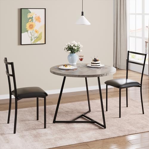 GAOMON Dining Table Set for 2, Kitchen Table and Chairs for 2 with Upholstered Chairs, 3 Piece Dining Room Table Set, Round Kitchen Table Set for Small Space, Apartment, Studio, Rustic Brown