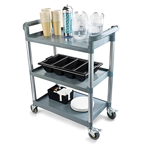 New Star Foodservice 54538 250-Pound Plastic 3-Tier Utility Bus Cart with Locking Casters, 32