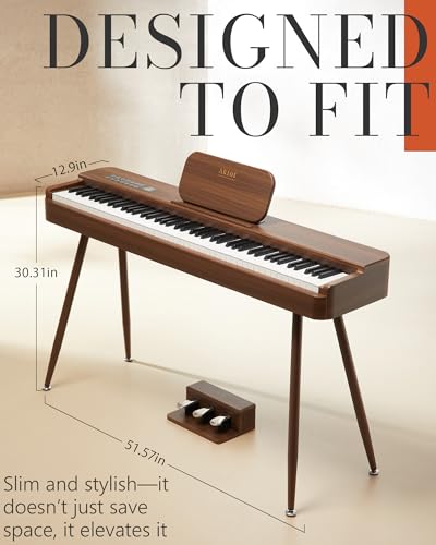AKLOT Touchscreen Weighted Keyboard Piano: 88-Key Graded Hammer Action Digital Piano, Handcrafted Round-Edged Design, Triple Pedal, Stand, USB-MIDI, Headphone, Beginner Lesson Book (AUR-LS01 Walnut)