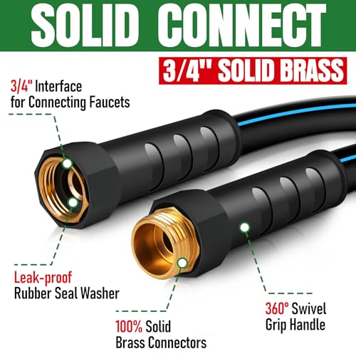 Heavy Duty Garden Hose 25ft, NON-EXPANDABLE Flexible Water Hose, Kink Resistant Lightweight Hybrid Hose, Leakproof Hose Male to Female Fittings